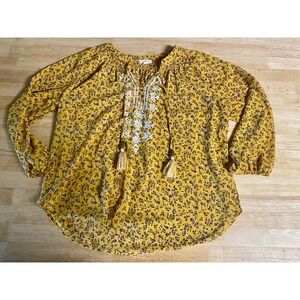 Mason & Belle Shirt Women's Size L Yellow Floral Blouse Top